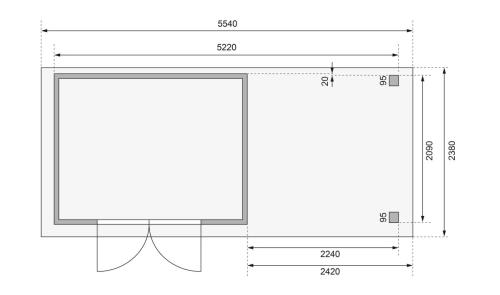 dřevěný domek KARIBU ASKOLA 4 + přístavek 240 cm včetně zadní a boční stěny (77732) natur