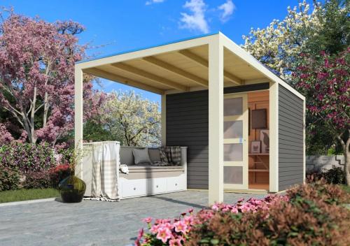 drevený domček KARIBU QUBIC 1 + prístavok 240 cm (79848) terragrau